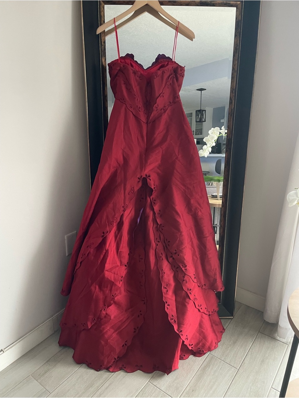 Rene Ruiz Strapless Red Scalloped Sweetheart Gown - Picture 5 of 5